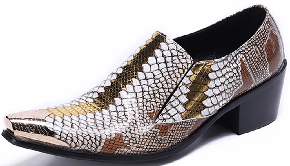 santimon Men's Metal Tip Snake Skin Western Loafers