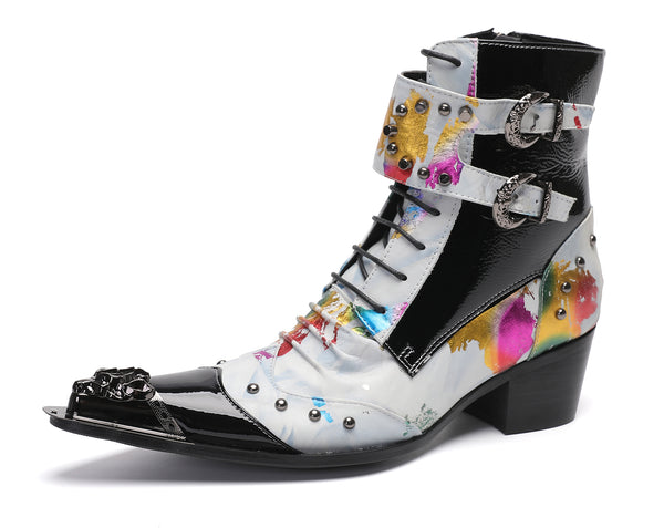 Santimon Men's Metal-Tip Toe Button Hight Western Boots