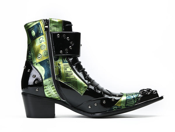 Santimon Men's Metal-Tip Toe Button Hight Western Boots