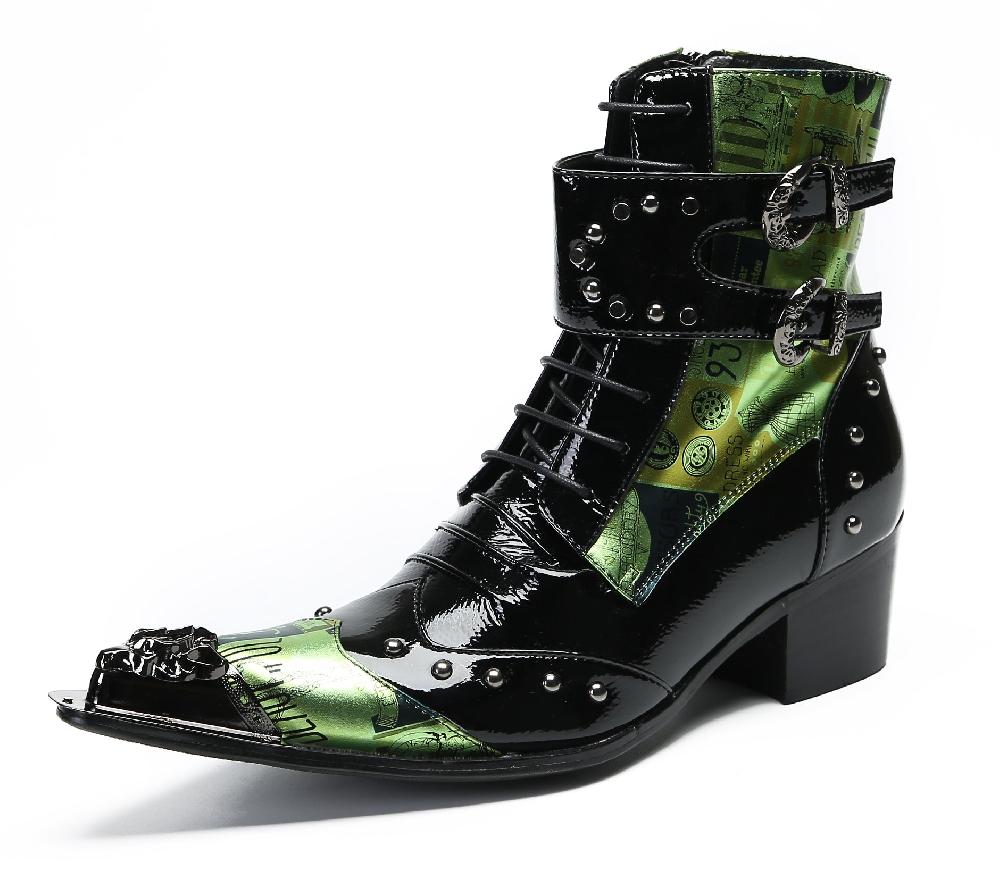 santimon Men's Metal-Tip Toe Button Hight Western Boots