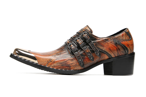 Santimon Men's Metal-Tip Toe Buttons Loafers Western