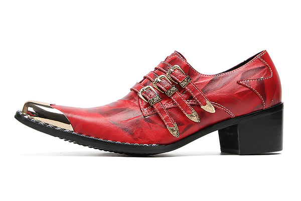 Santimon Men's Metal-Tip Toe Buttons Loafers Western