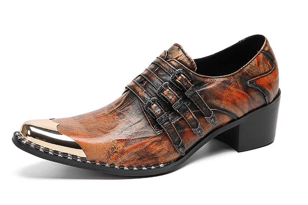 santimon Men's Metal-Tip Toe Buttons Loafers Western