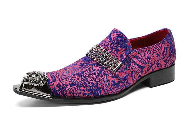 Santimon Men's Metal-Tip Toe Buttons Western Penny Loafers