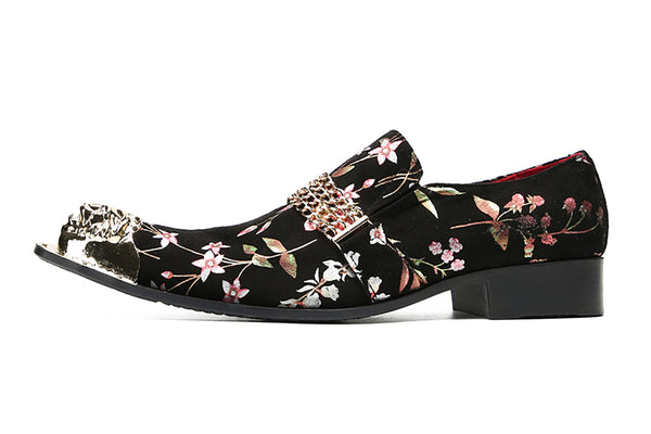 Santimon Men's Metal-Tip Toe Buttons Western Penny Loafers