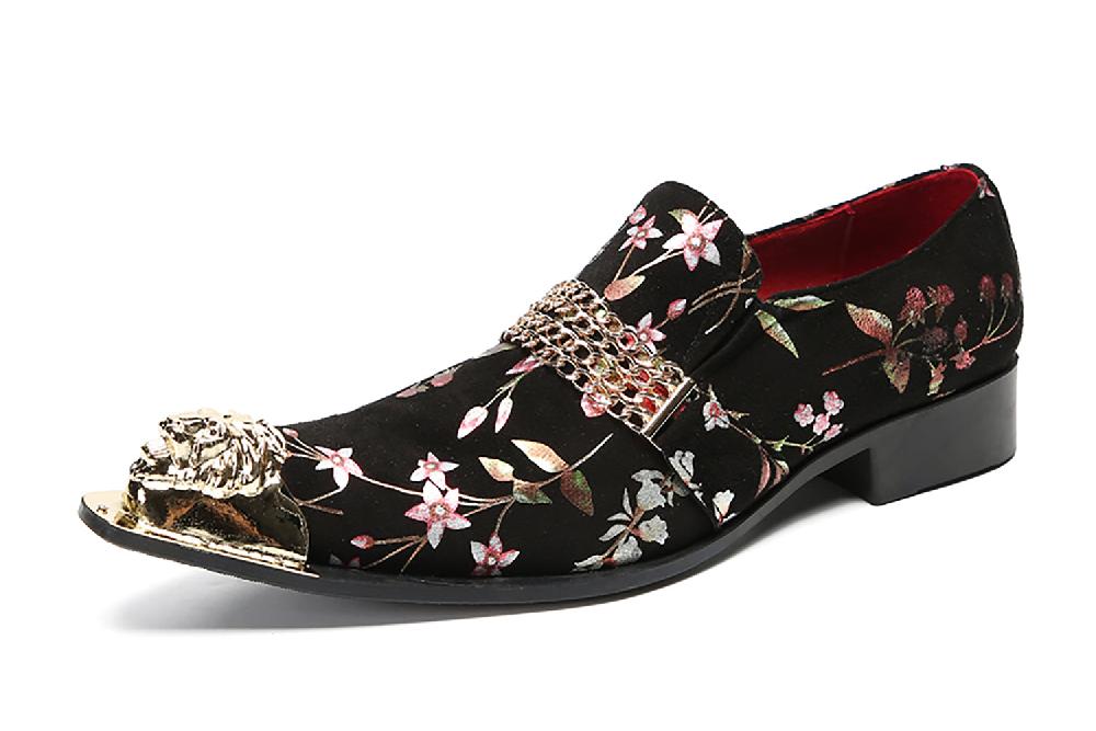 santimon Men's Metal-Tip Toe Buttons Western Penny Loafers