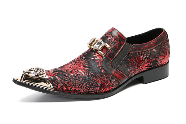 Santimon Men's Metal-Tip Toe Sequins Western Penny Loafers