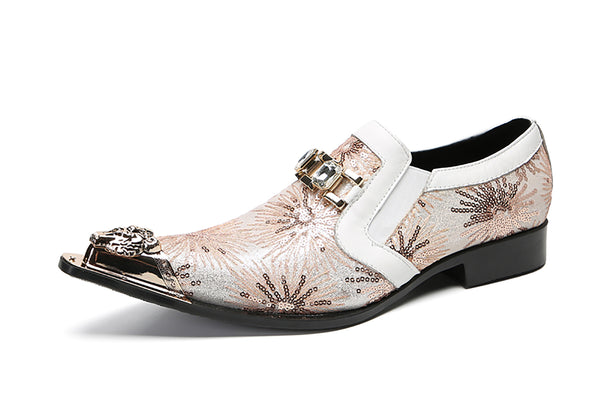 Santimon Men's Metal-Tip Toe Sequins Western Penny Loafers