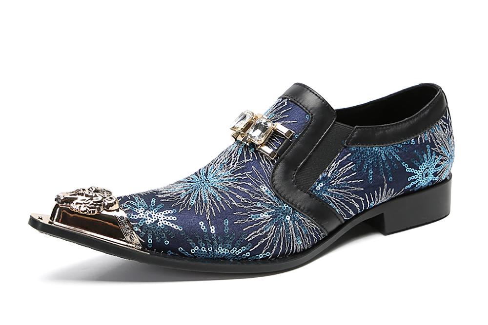 santimon Men's Metal-Tip Toe Sequins Western Penny Loafers