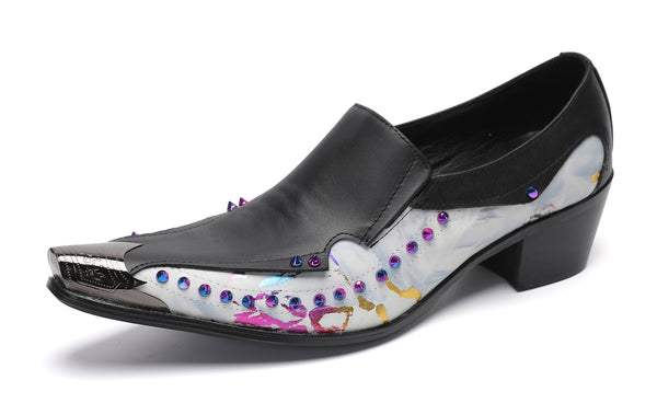 Santimon Men's Metal-Tip Toe Western Beads Penny Loafers