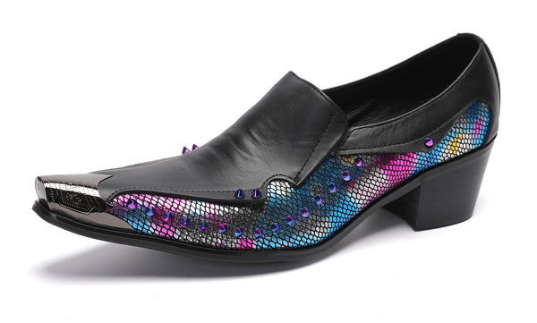 Santimon Men's Metal-Tip Toe Western Beads Penny Loafers