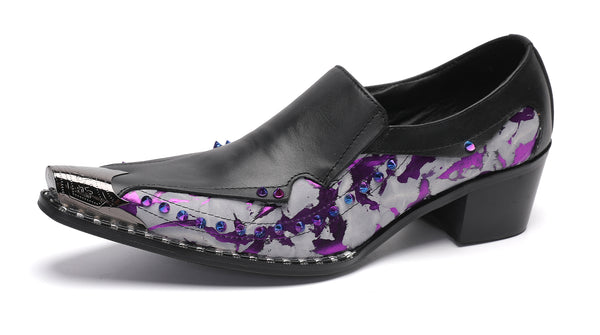 Santimon Men's Metal-Tip Toe Western Beads Penny Loafers