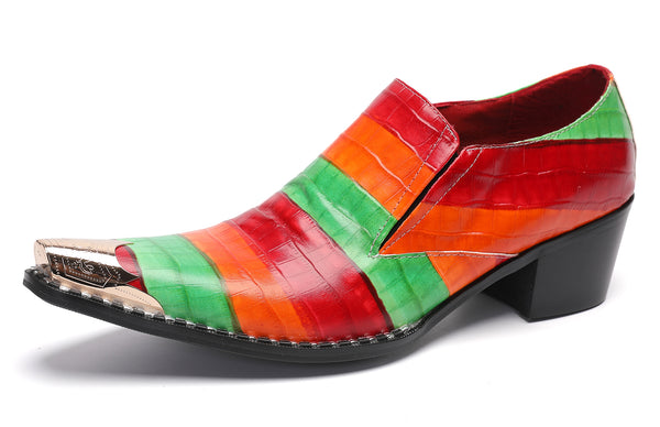Santimon Men's Metal-Tip Toe Western Colourful Penny Loafers