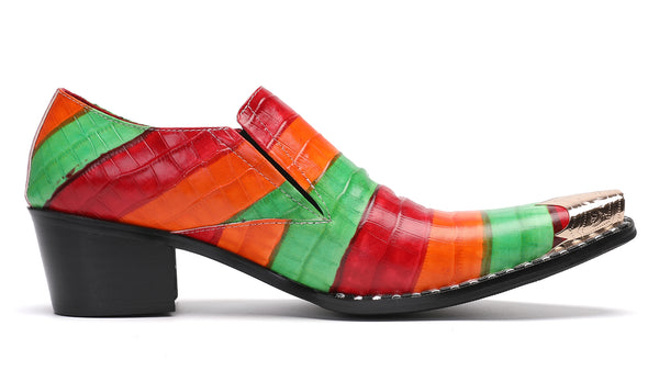 Santimon Men's Metal-Tip Toe Western Colourful Penny Loafers