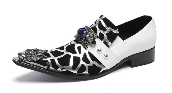 Santimon Men's Metal-Tip Toe Western Sapphire Penny Loafers