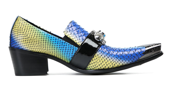 Santimon Men's Metal-Tip Toe Western Sapphire Penny Loafers