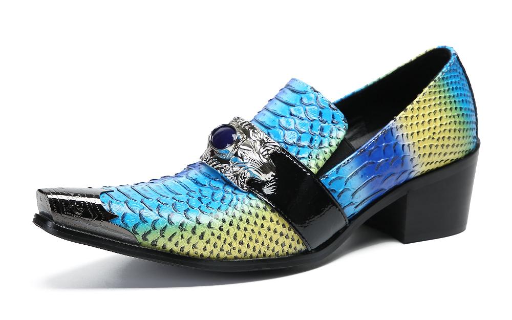 santimon Men's Metal-Tip Toe Western Sapphire Penny Loafers