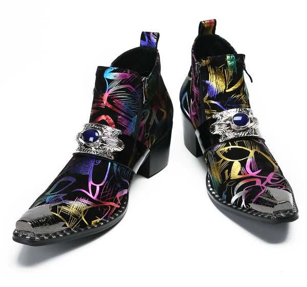 Santimon Men's Metal-Tip Toe Zipper Sapphire Western Boots