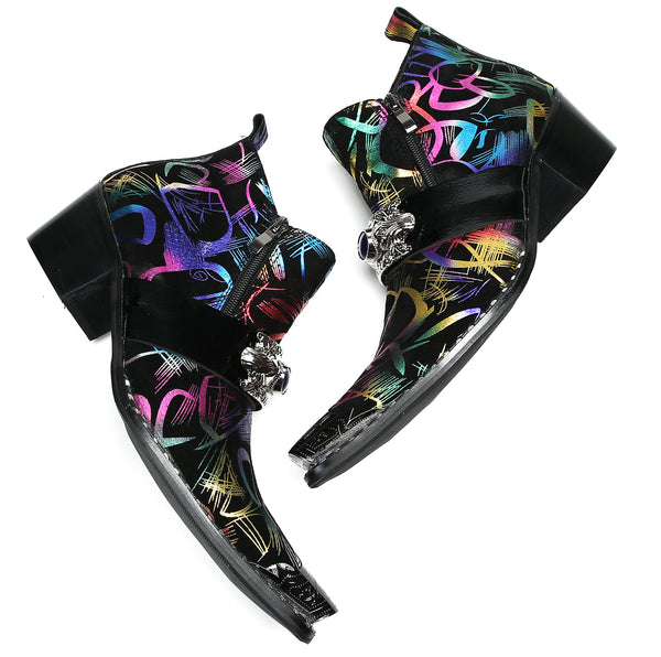 Santimon Men's Metal-Tip Toe Zipper Sapphire Western Boots