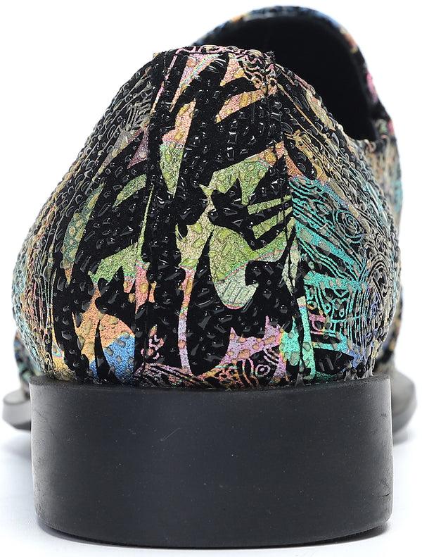 Santimon Men's Metal Tip Western Graphic Print Loafers