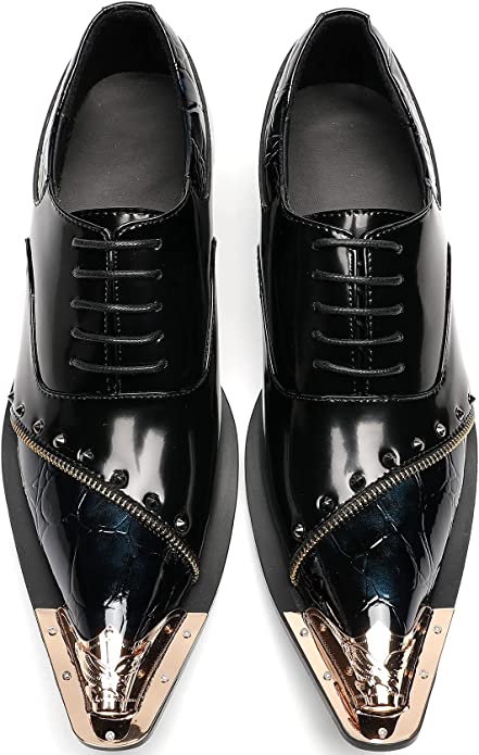 Santimon Men's Metal Tip Western Oxfords Rivets Zipper