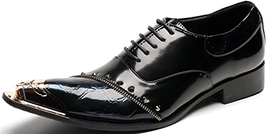 santimon Men's Metal Tip Western Oxfords Rivets Zipper