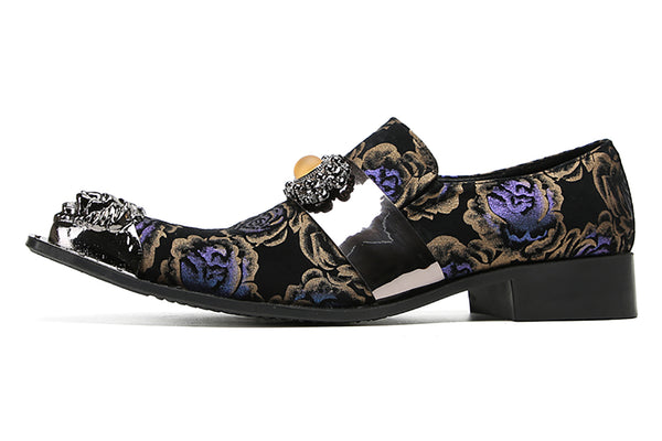 Santimon Men's Metal-Tip Yellow Gems Western Loafers