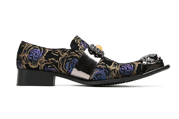 Santimon Men's Metal-Tip Yellow Gems Western Loafers