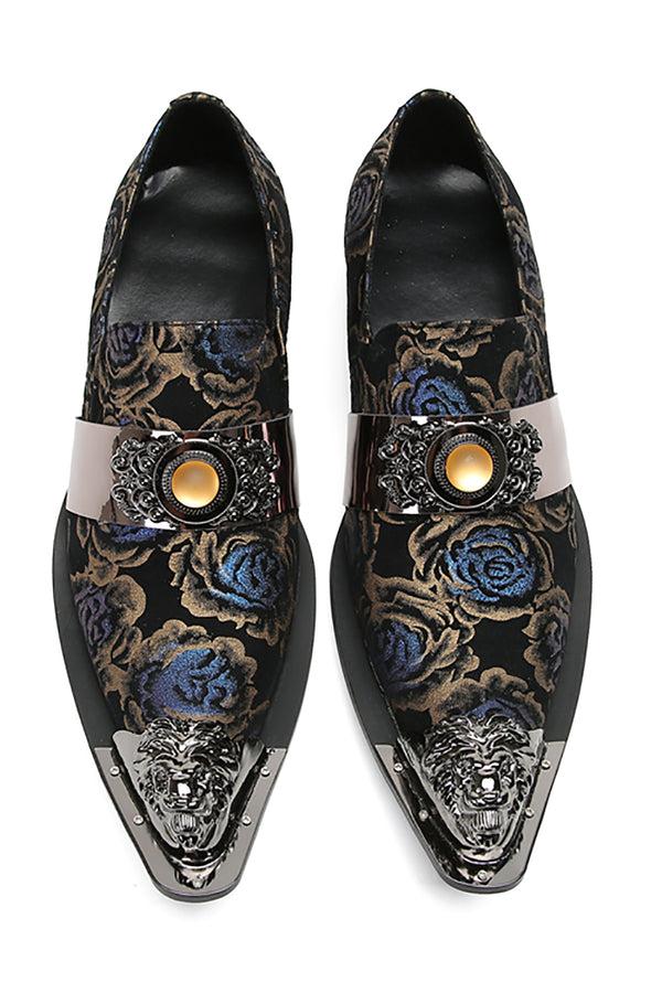 Santimon Men's Metal-Tip Yellow Gems Western Loafers