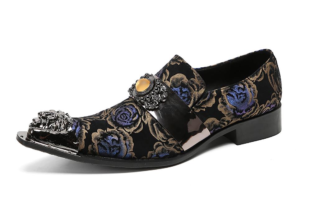 santimon Men's Metal-Tip Yellow Gems Western Loafers