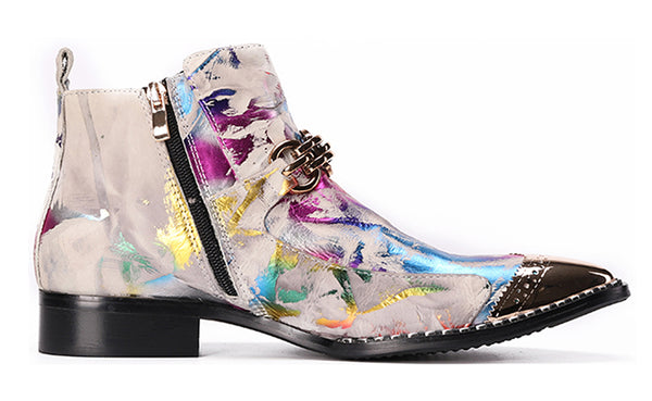 Santimon Men's Metal Tip Zipper Buckle Western Boots