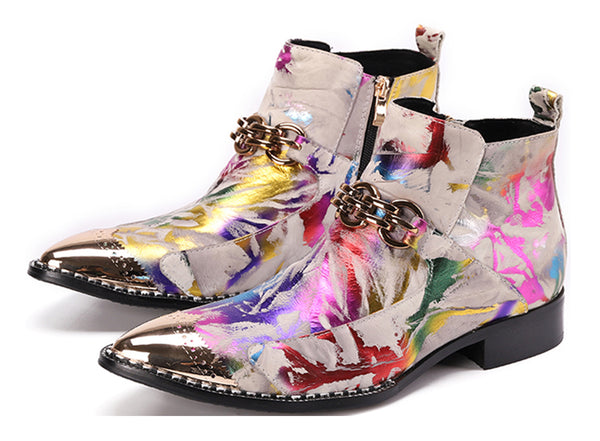 Santimon Men's Metal Tip Zipper Buckle Western Boots