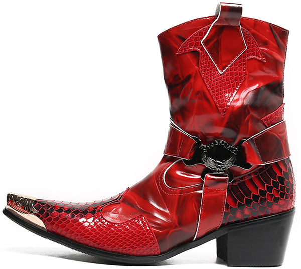 Santimon Men's Metal Tip Zipper High Top Western Boots