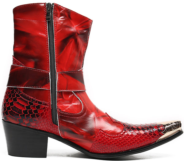 Santimon Men's Metal Tip Zipper High Top Western Boots