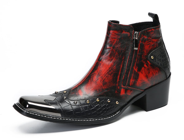 Santimon Men's Metal Toe Double Side Zipper Western Boots