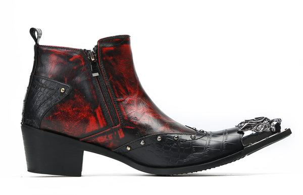 Santimon Men's Metal Toe Double Side Zipper Western Boots