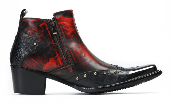 Santimon Men's Metal Toe Double Side Zipper Western Boots