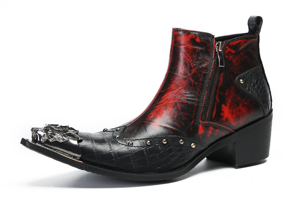 santimon Men's Metal Toe Double Side Zipper Western Boots