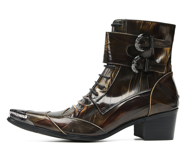 Santimon Men's Metal Toe Retro Western Mid Top Boots