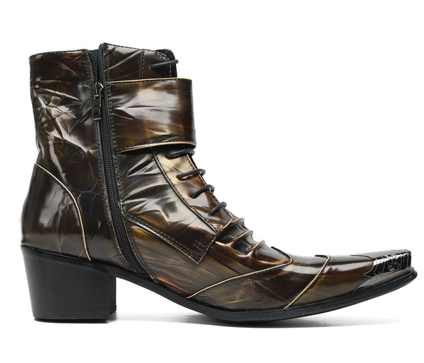 Santimon Men's Metal Toe Retro Western Mid Top Boots