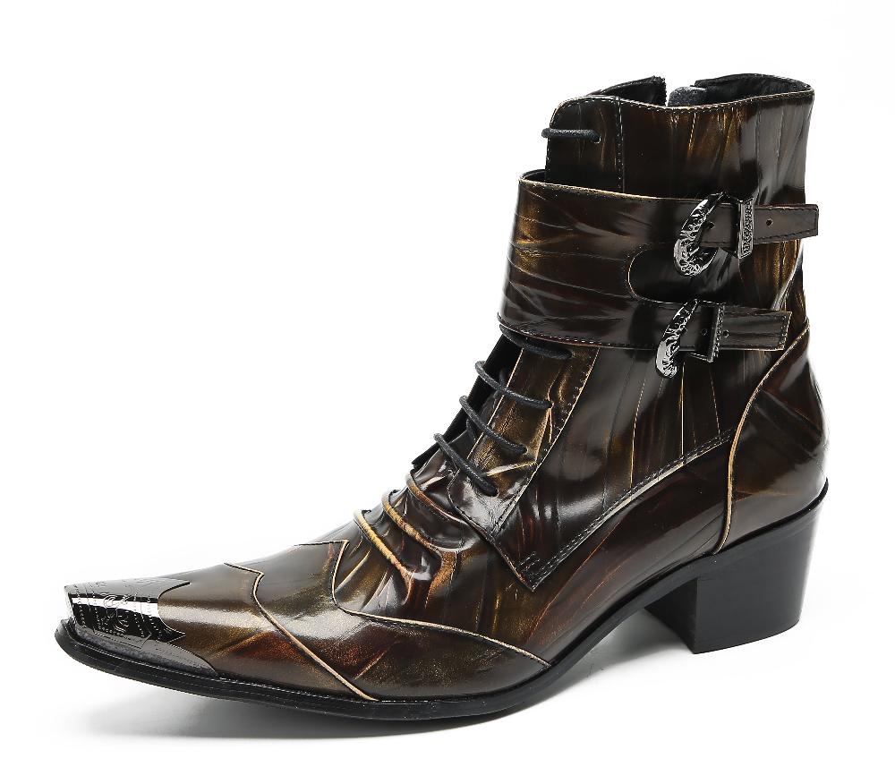 santimon Men's Metal Toe Retro Western Mid Top Boots