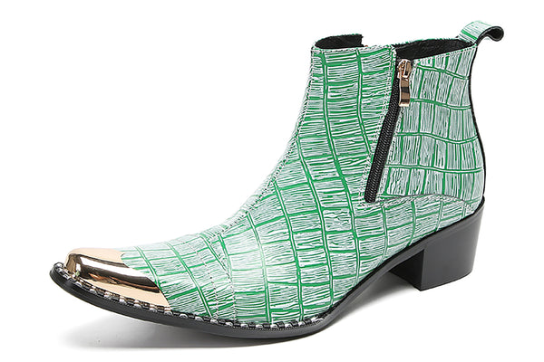 Santimon Men's Metal Toe Two-Sided Zipper Western Boots