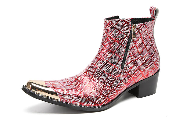 Santimon Men's Metal Toe Two-Sided Zipper Western Boots