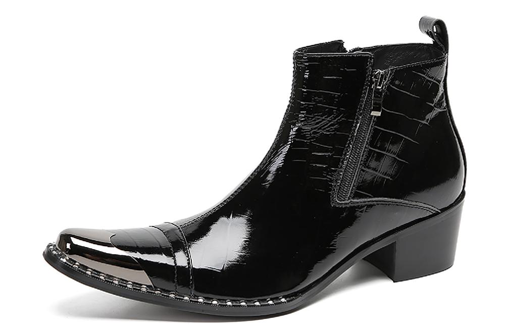 santimon Men's Metal Toe Two-Sided Zipper Western Boots