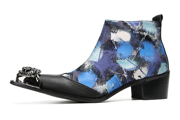 Santimon Men's Metal-Wingtip Graffiti Western Boots