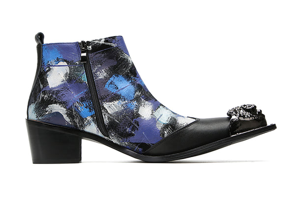 Santimon Men's Metal-Wingtip Graffiti Western Boots