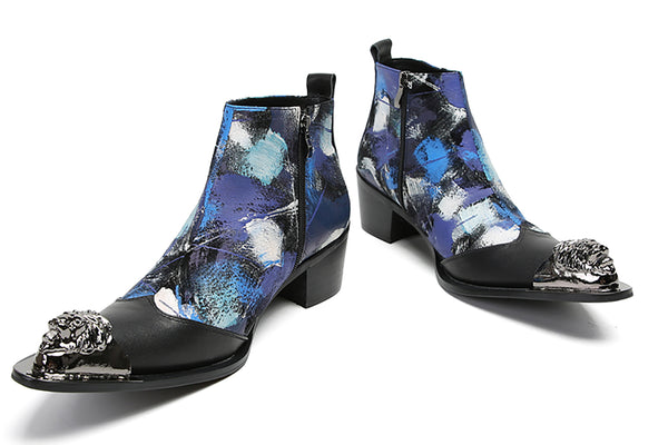 Santimon Men's Metal-Wingtip Graffiti Western Boots