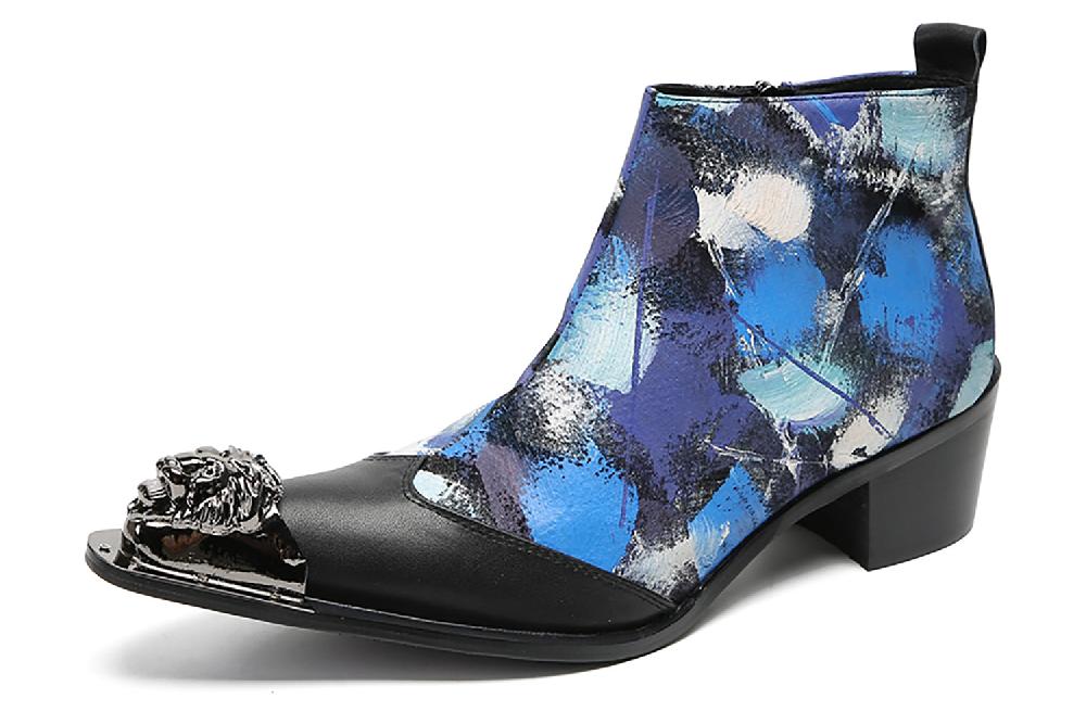 santimon Men's Metal-Wingtip Graffiti Western Boots