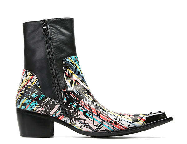 Santimon Men's Metal-Wingtip Hight Top Western Boots