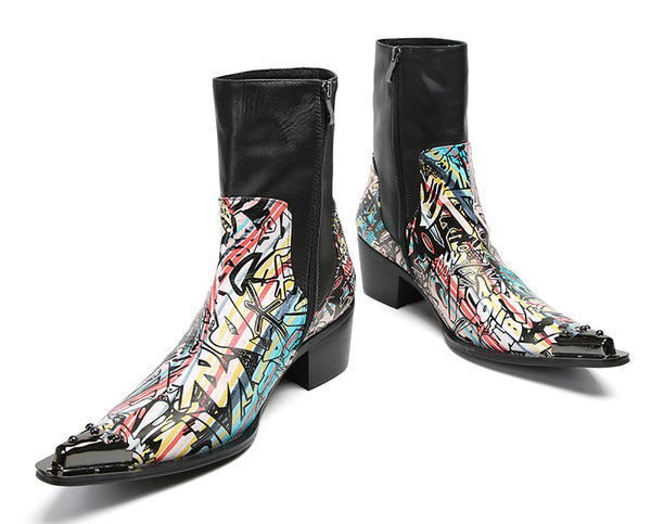 Santimon Men's Metal-Wingtip Hight Top Western Boots